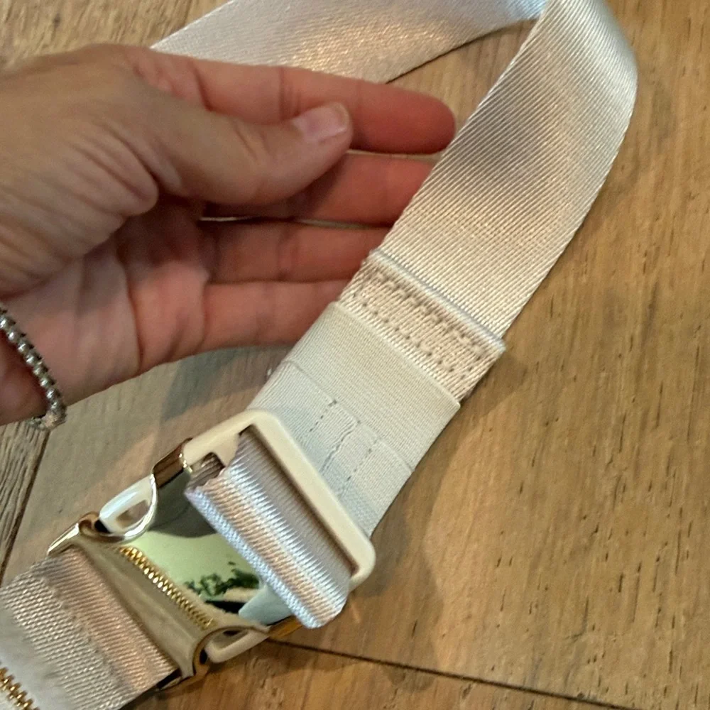 lululemon athletica Cream Sherpa Waist Bag with Gold Hardware
